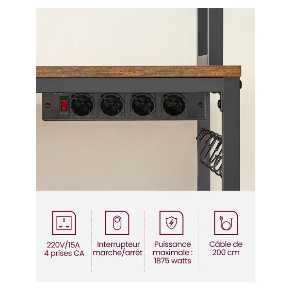Étagère de Cuisine avec Multiprise 80x40x170 cm Support pour Micro-Ondes Étagère de Rangement Marron Rustique Noir