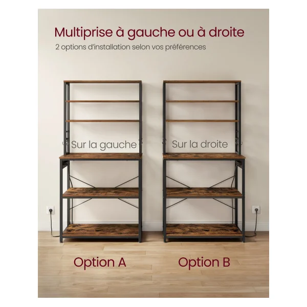 Étagère de Cuisine avec Multiprise Étagère 80x40x167 cm Machine à Café Meuble pour Four à Micro-Ondes Marron Rustique