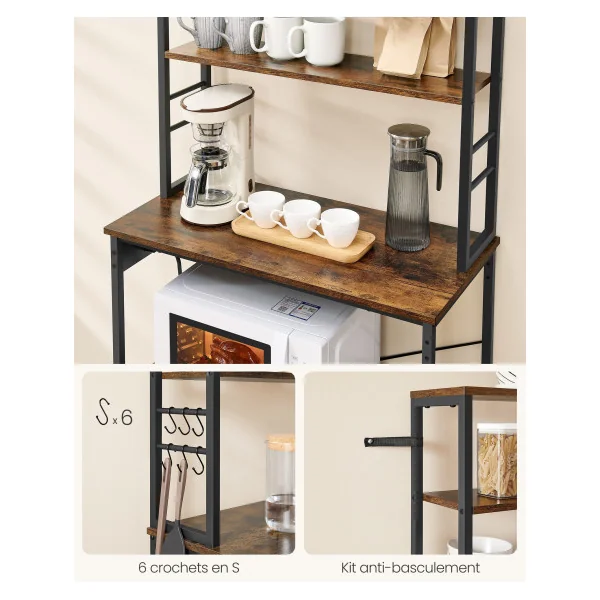 Étagère de Cuisine avec Multiprise Étagère 80x40x167 cm Machine à Café Meuble pour Four à Micro-Ondes Marron Rustique