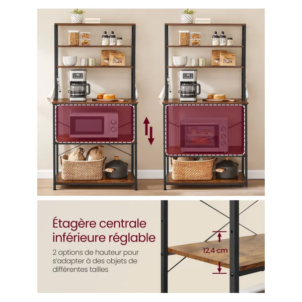 Étagère de Cuisine avec Multiprise Étagère 80x40x167 cm Machine à Café Meuble pour Four à Micro-Ondes Marron Rustique