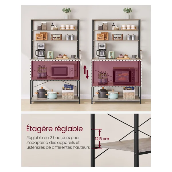 Étagère de Cuisine Style Industriel Étagère pour Machine à Café Rangement Micro Ondes