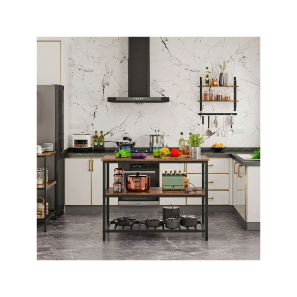 Étagère de Rangement avec Plan de Travail 120x60x90 cm Étagère de Cuisine Marron Rustique et Noir