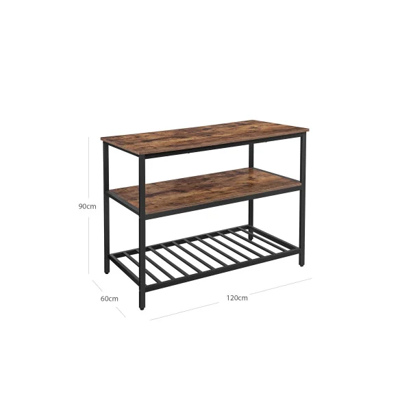 Étagère de Rangement avec Plan de Travail 120x60x90 cm Étagère de Cuisine Marron Rustique et Noir