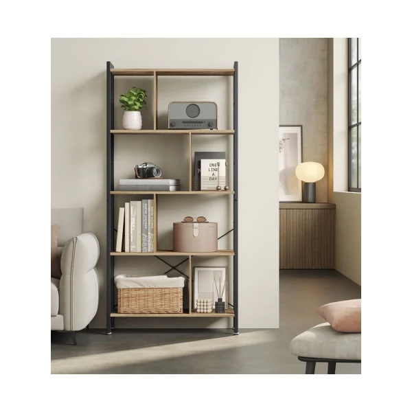 Étagère de Rangement Bibliothèque à 5 Niveaux Marron Camel et Noir