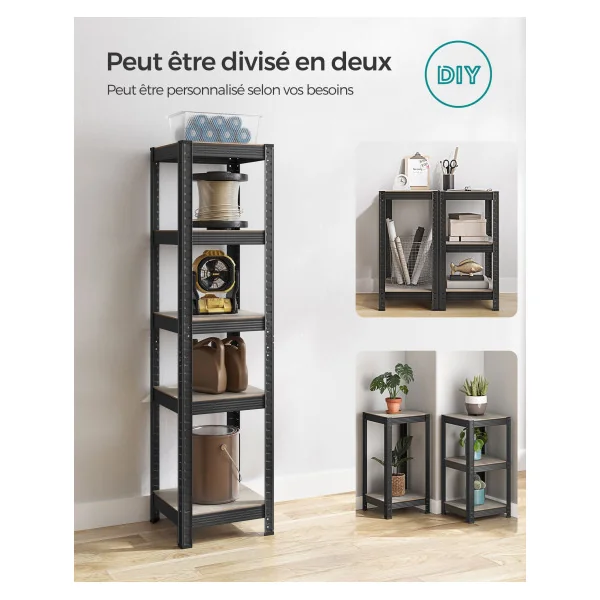 Étagère de Rangement Noir à 5 Niveaux Rack Rangement Charge 400 kg