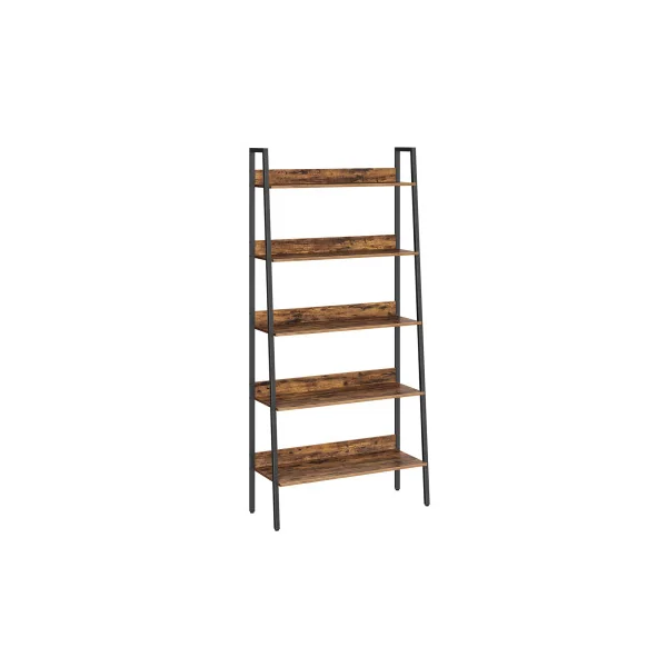 Étagère Echelle 5 niveaux Marron Rustique et Noir Meuble de Rangement Salon Chambre