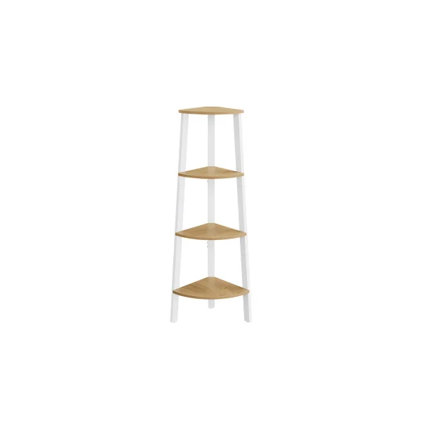 Étagère Echelle d'Angle 4 niveaux Chêne et Blanc Meuble de Rangement