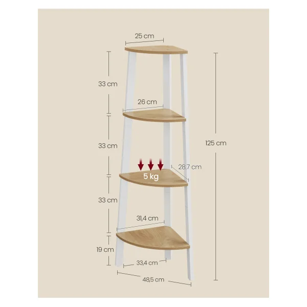 Étagère Echelle d'Angle 4 niveaux Chêne et Blanc Meuble de Rangement