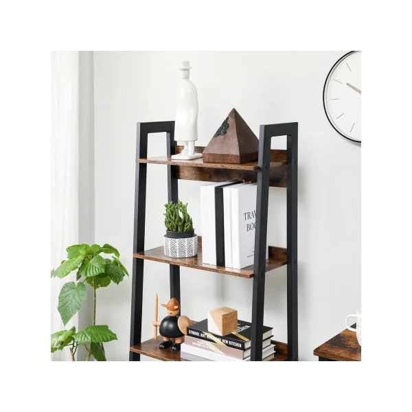 Étagère Echelle Industriel 4 Niveaux Marron Rustique Noir