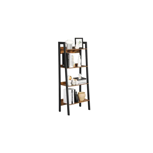 Étagère Echelle Industriel 4 Niveaux Marron Rustique Noir