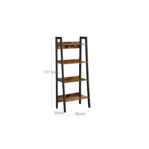 Étagère Echelle Industriel 4 Niveaux Marron Rustique Noir