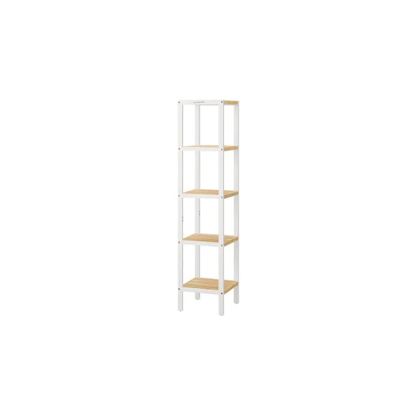 Étagère en Acier Plateaux Bambou 5 Niveaux Rangement Salle de Bain Acier Blanc