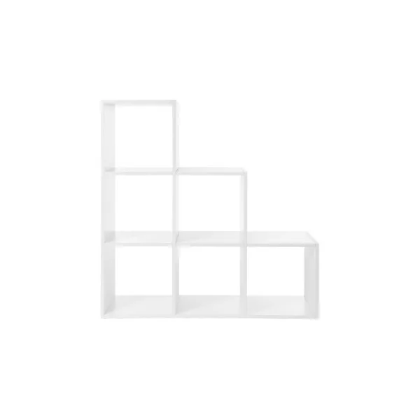 Étagère Escalier 6 Casiers Blanc Meuble de Rangement 6 Compartiments Salon Chambre