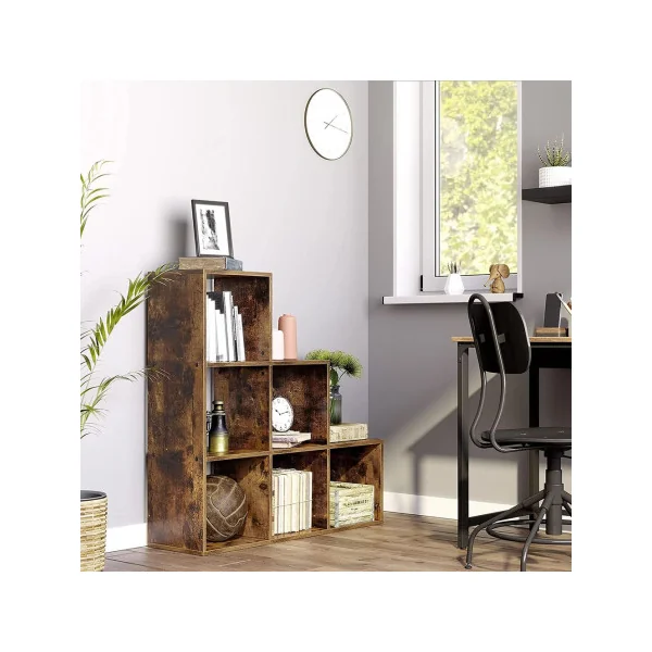 Étagère Escalier Marron Rustique 6 Cubes Séparateur de Pièce Bibliothèque