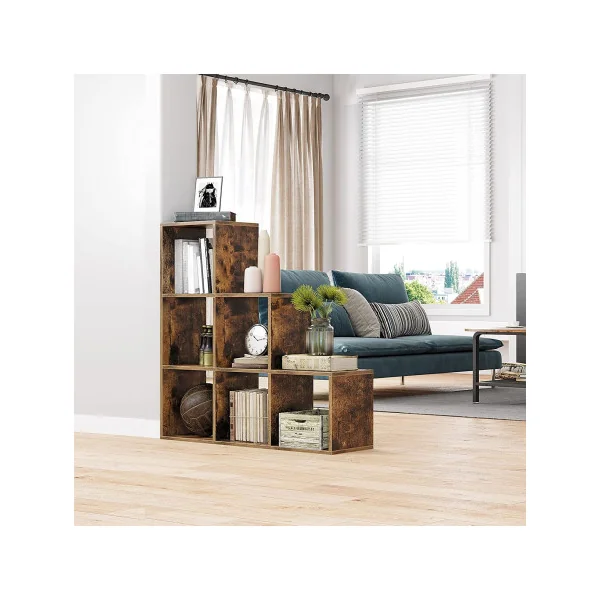 Étagère Escalier Marron Rustique 6 Cubes Séparateur de Pièce Bibliothèque