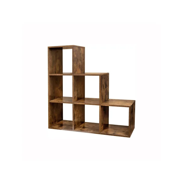 Étagère Escalier Marron Rustique 6 Cubes Séparateur de Pièce Bibliothèque