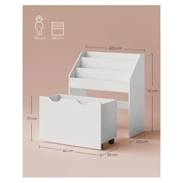 Étagère Jouets 3 Compartiments 1 Caisson Mobile Blanc Bibliothèque pour Enfants