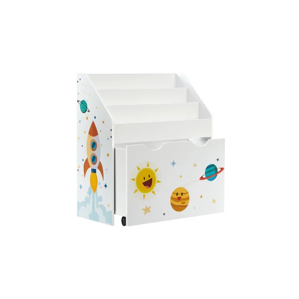 Étagère Jouets Système Solaire 3 Compartiments 1 Caisson Mobile Blanc Bibliothèque pour Enfants