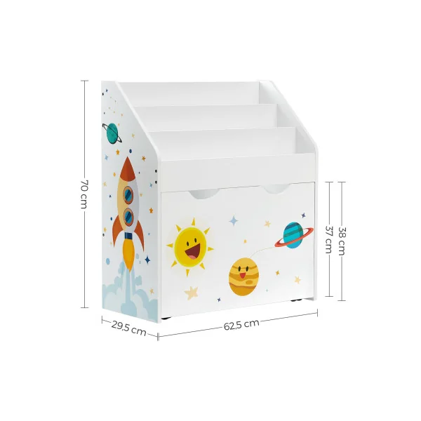 Étagère Jouets Système Solaire 3 Compartiments 1 Caisson Mobile Blanc Bibliothèque pour Enfants