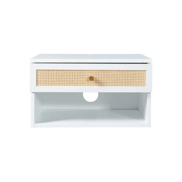 Étagère Murale 1 Tiroir Blanche Effet Cannage 40 x 32 x 23 cm Table de Chevet Table de Nuit