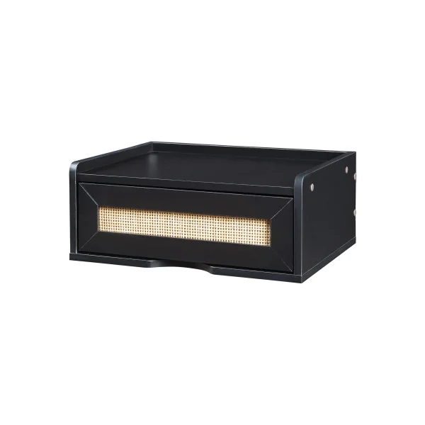 Étagère Murale 40 x 30 x 17 cm avec Tiroir Table Chevet Suspendu Table de Nuit Noir Rotin