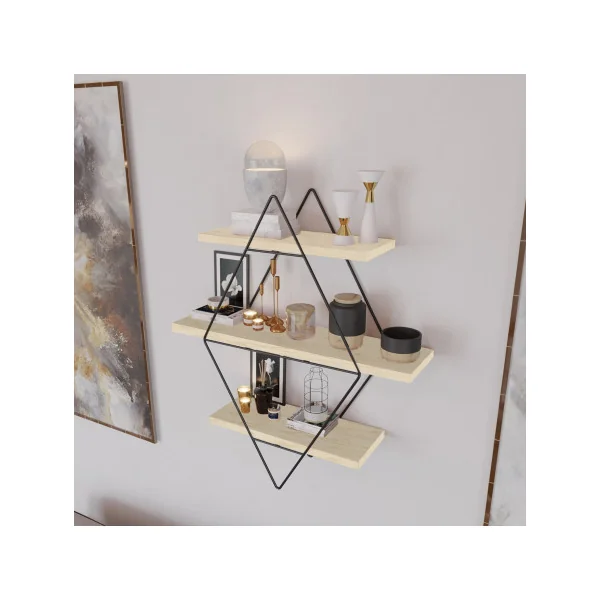 Étagère Murale 60 x 15 x 65 cm 3 Niveaux Métal Noir Tablettes Pin Massif