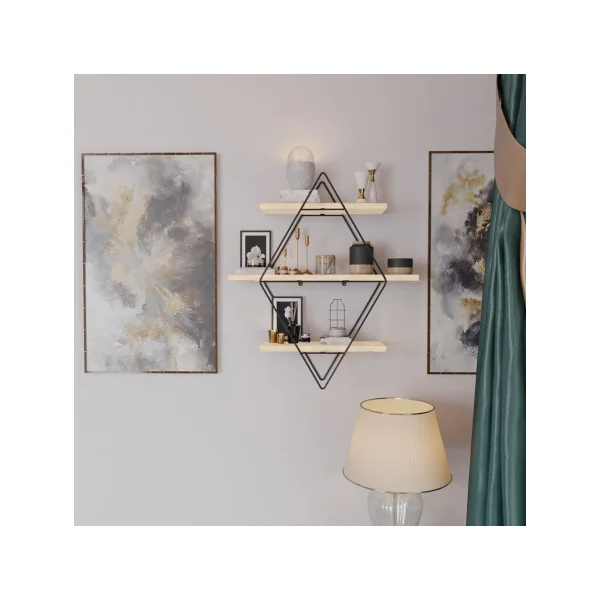 Étagère Murale 60 x 15 x 65 cm 3 Niveaux Métal Noir Tablettes Pin Massif
