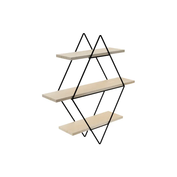 Étagère Murale 60 x 15 x 65 cm 3 Niveaux Métal Noir Tablettes Pin Massif