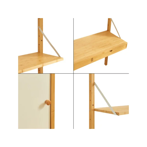 Étagère Murale en Bambou 147 x 34 x 176 cm 2 Tiroirs 7 Niveaux