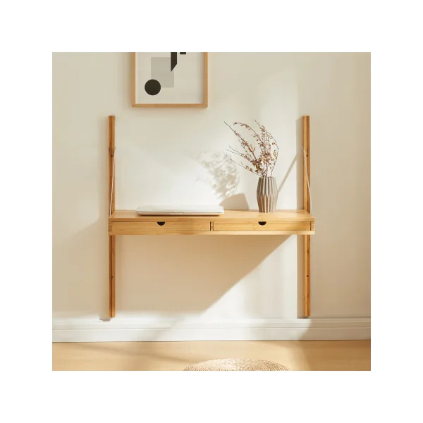 Étagère Murale en Bambou 85 x 36 x 85 cm avec 2 Tiroirs