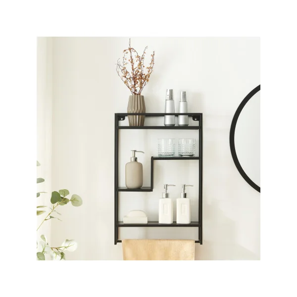 Étagère Murale Noire Moderne 40 x 13 x 60 cm en Métal Style Industrielle