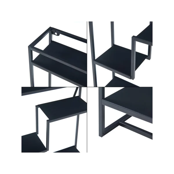 Étagère Murale Noire Moderne 40 x 13 x 60 cm en Métal Style Industrielle