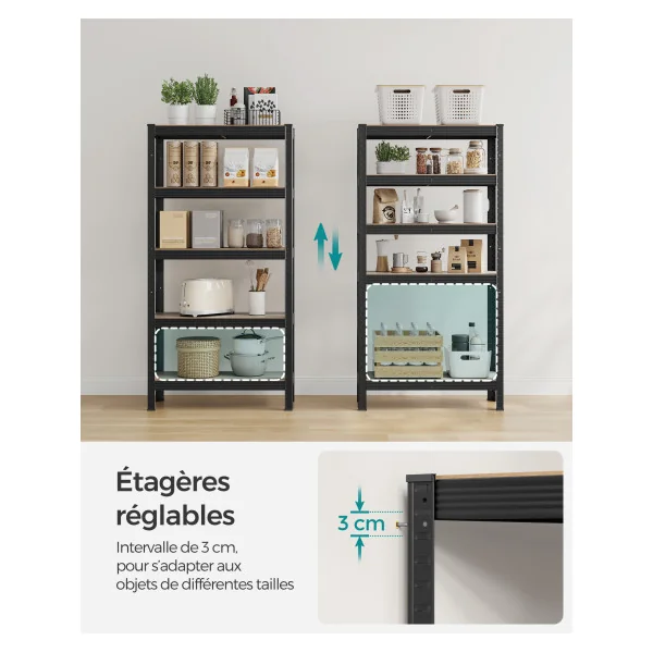 Étagère Noir 75 x 30 x 150 cm 5 niveaux Rack Rangement Stockage Charge Lourde 650 kg
