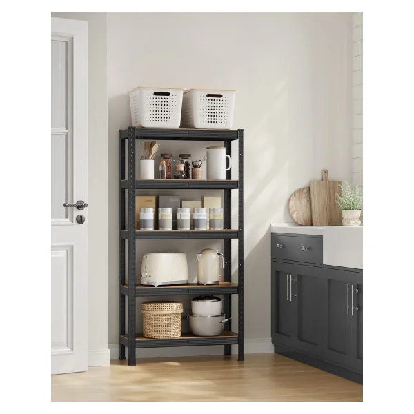 Étagère Noir Marron Rustique 75 x 30 x 150 cm 5 niveaux Rack Rangement Stockage Charge Lourde 650 kg