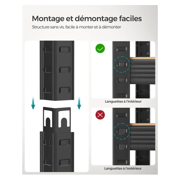 Étagère Noir Marron Rustique 75 x 30 x 150 cm 5 niveaux Rack Rangement Stockage Charge Lourde 650 kg