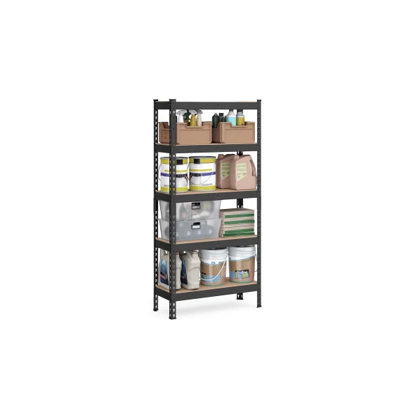 Étagère Noire Charge Lourde Rangement à 5 Niveaux 30 x 75 x 150 cm