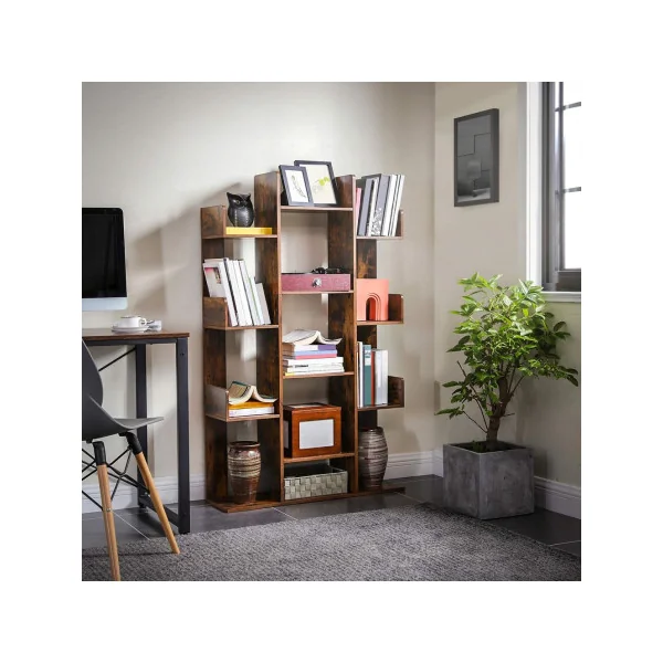 Étagère Ouverte 13 Compartiments Meuble de Rangement Marron Rustique