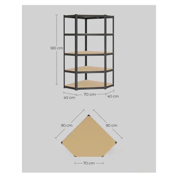 Étagères d’Angle à 5 Niveaux en Acier Noir Rack de Rangement Angle 875 kg